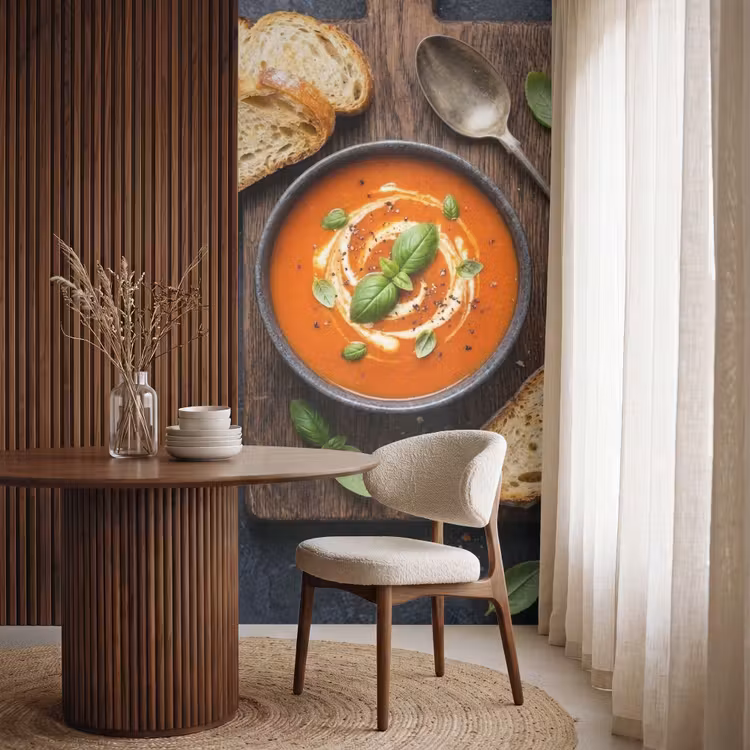 Tapete - Essen – Suppe – Basilikum – Rustikal – Rot - Eten - Soep - Basilicum - Rustiek - Rood Behang Vlies klein
