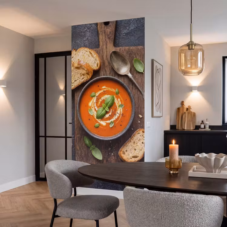 Tapete - Essen – Suppe – Basilikum – Rustikal – Rot - Eten - Soep - Basilicum - Rustiek - Rood Behang Vlies klein