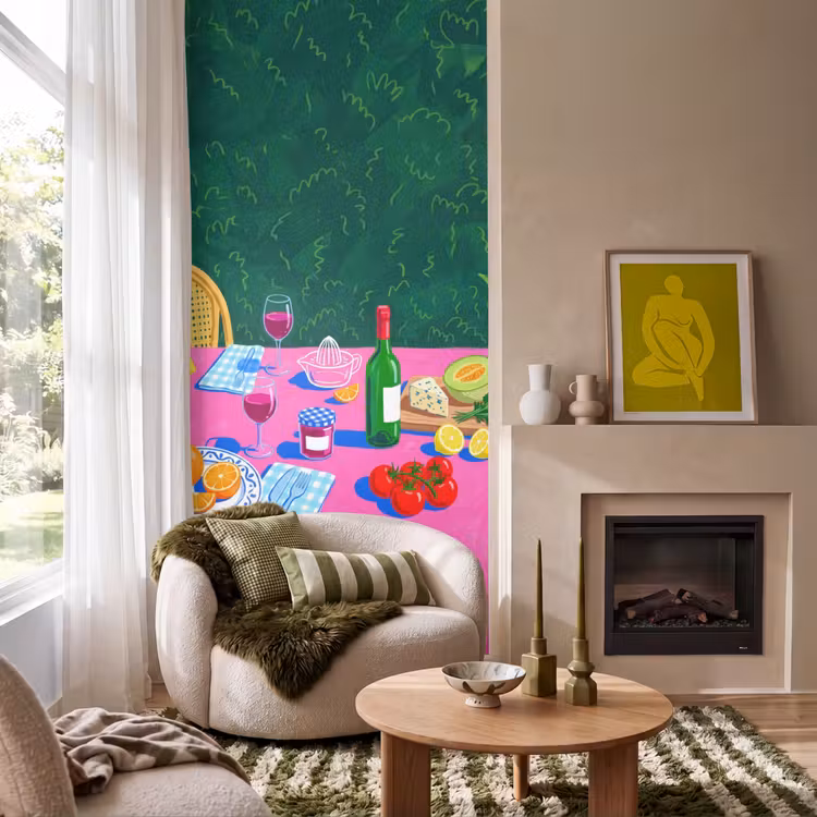 Tapete - Essen – Tisch – Illustration - Eten - Tafel - Illustratie Behang Vlies klein