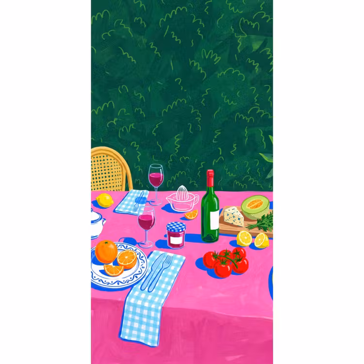 Tapete - Essen – Tisch – Illustration - Eten - Tafel - Illustratie Behang Vlies klein