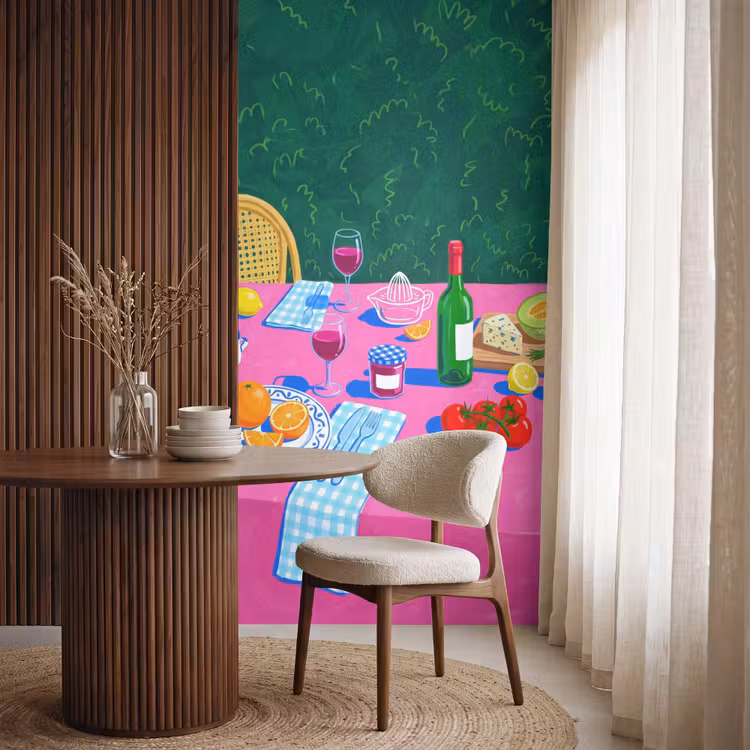Tapete - Essen – Tisch – Illustration - Eten - Tafel - Illustratie Behang Vlies klein