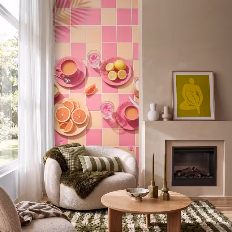 Tapete - Essen – Zitrusfrüchte – Stillleben – Rosa – Orange - Eten - Citrusvruchten - Stillevens - Roze - Oranje Behang Vlies klein