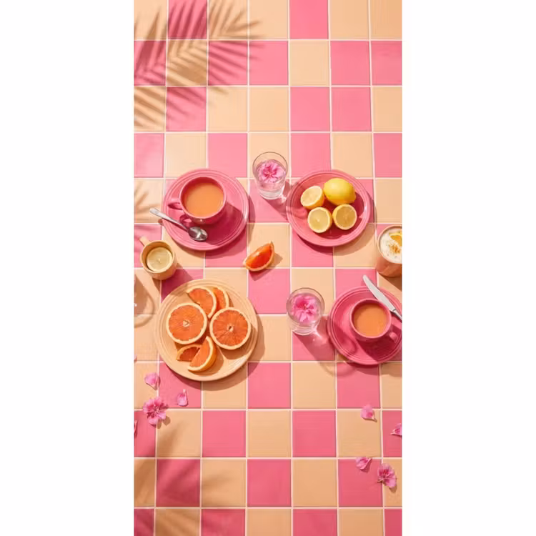 Tapete - Essen – Zitrusfrüchte – Stillleben – Rosa – Orange - Eten - Citrusvruchten - Stillevens - Roze - Oranje Behang Vlies klein