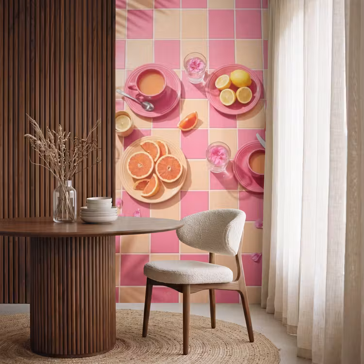 Tapete - Essen – Zitrusfrüchte – Stillleben – Rosa – Orange - Eten - Citrusvruchten - Stillevens - Roze - Oranje Behang Vlies klein