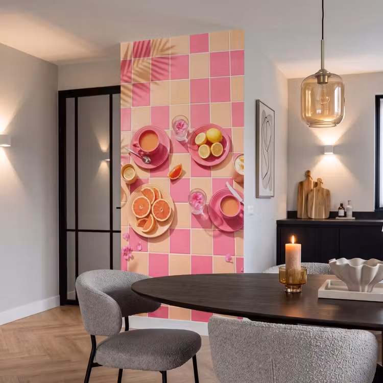 Tapete - Essen – Zitrusfrüchte – Stillleben – Rosa – Orange - Eten - Citrusvruchten - Stillevens - Roze - Oranje Behang Vlies klein