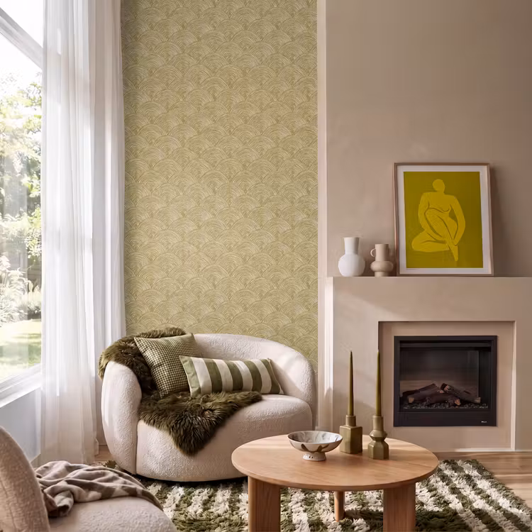 Waaier - Geometrisch - Groen Behang Vlies klein 1076 -sfeer2