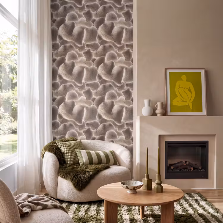 Waaiervorm - Beige - Vezel textuur Behang Vlies klein 1076 -sfeer2
