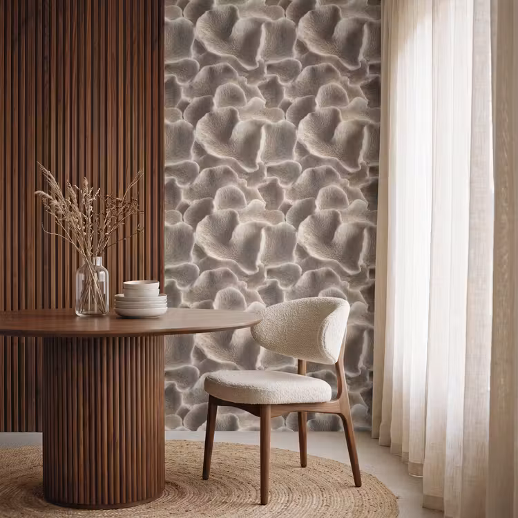 Waaiervorm - Beige - Vezel textuur Behang Vlies klein 1076 -sfeer1