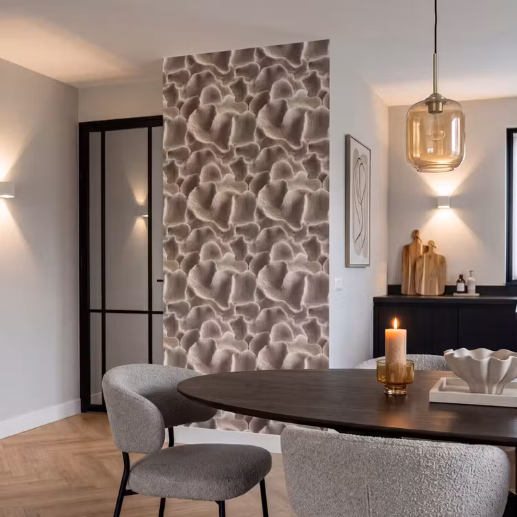 Waaiervorm - Beige - Vezel textuur Behang Vlies klein 1076 -sfeer3