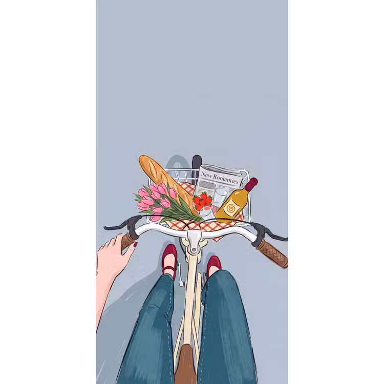 Fiets - Picknick - Zomer - Illustratie Behang Vlies klein -3d_website