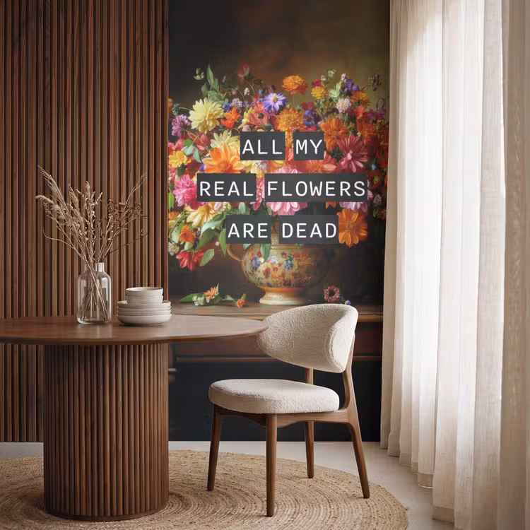 Kleur - Bloemen - Vintage - Bloemenvaas Behang Vlies klein -sfeer1