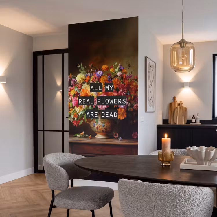 Kleur - Bloemen - Vintage - Bloemenvaas Behang Vlies klein -sfeer3