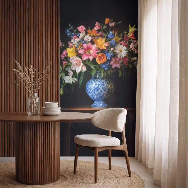 Kleur - Vaas - Bloemen - Boeket Behang Vlies klein -sfeer1