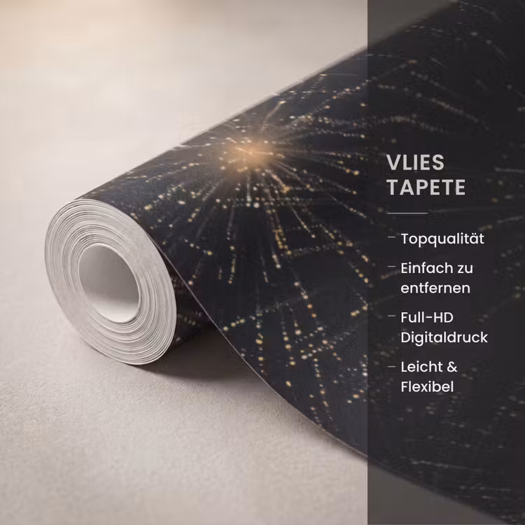 Tapete - Feuerwerk – Muster – Festlich – Gold – Schwarz - Vuurwerk - Patroon - Feestelijk - Goud - Zwart Behang Vlies klein 1076