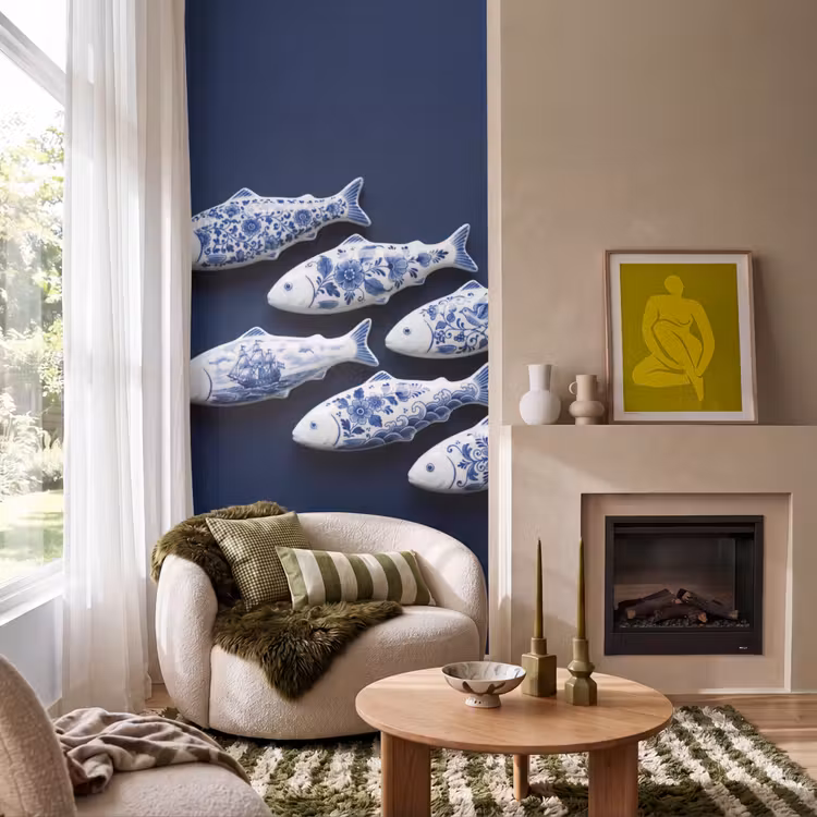Vissen - Delfts - Blauw - Keramiek Behang Vlies klein -sfeer2