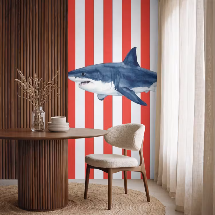 Tapete - Fisch – Hai – Meer – Illustration – Blau - Vis - Haai - Zee - Illustratie - Blauw Behang Vlies klein