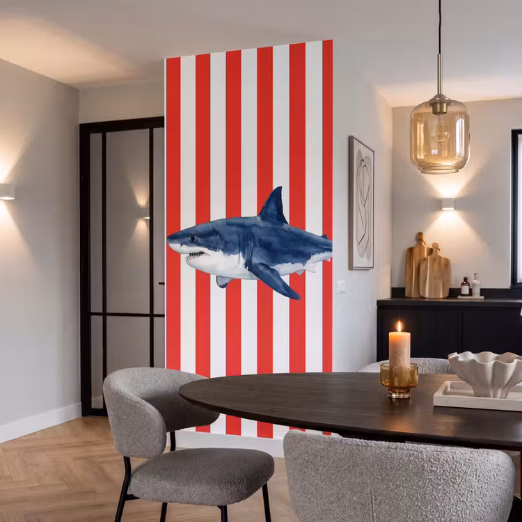 Tapete - Fisch – Hai – Meer – Illustration – Blau - Vis - Haai - Zee - Illustratie - Blauw Behang Vlies klein