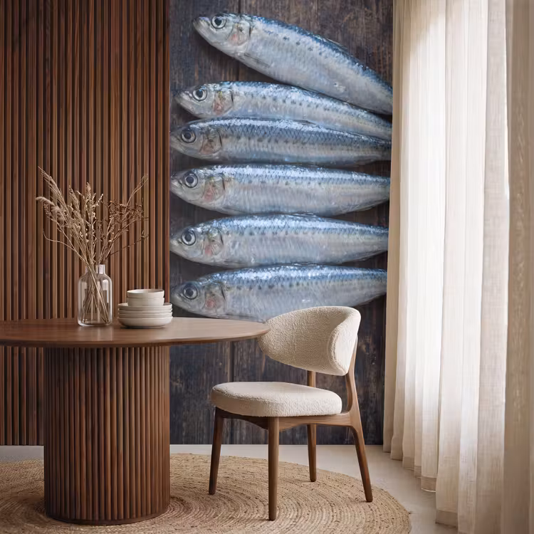Tapete - Fisch – Holz – Essen - Vis - Hout - Eten Behang Vlies klein