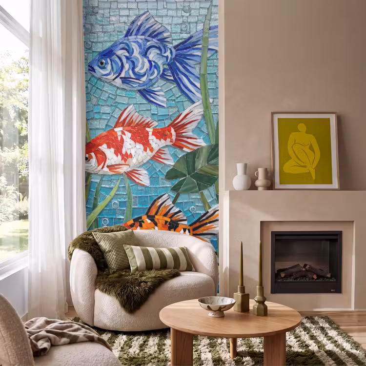 Vis - Mozaïek - Onderwater - Kleurrijk - Dieren Behang Vlies klein -sfeer2