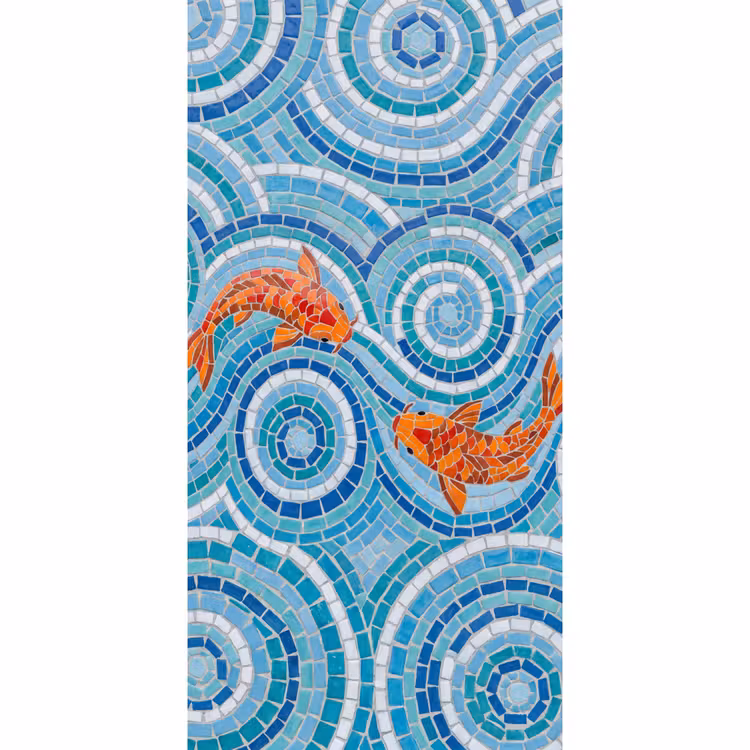 Vis - Mozaïek - Water - Decoratief - Blauw Behang Vlies klein -3d_website