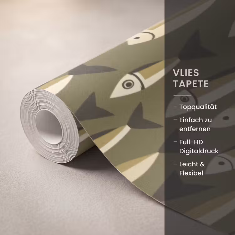 Vis - Patroon - Groen Behang Vlies klein 1076 -USP_closeupDE