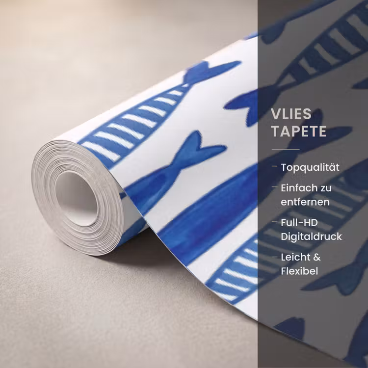 Vis - Patroon - Onderwater - Abstract - Blauw Behang Vlies klein -USP_closeupDE