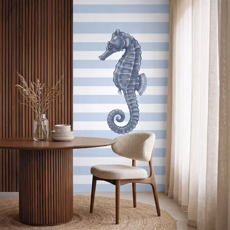 Vis - Oceaan - Illustratie - Blauw - Strepen Behang Vlies klein -sfeer1