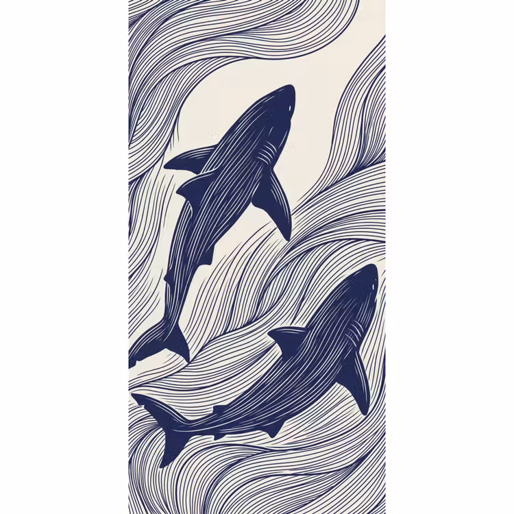 Vis - Oceaan - Lijntekening - Blauw - Dieren Behang Vlies klein -3d_website