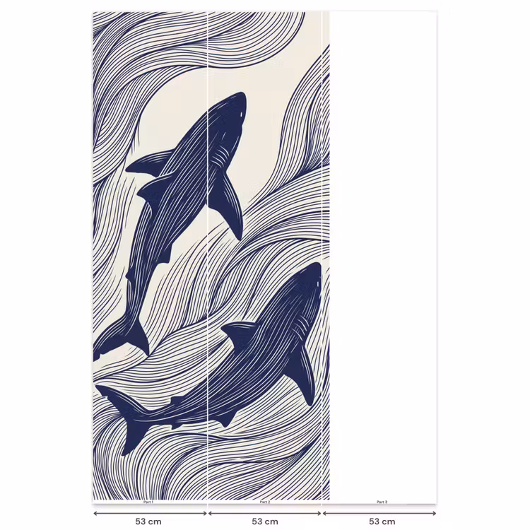 Vis - Oceaan - Lijntekening - Blauw - Dieren Behang Vlies klein -USP_banen