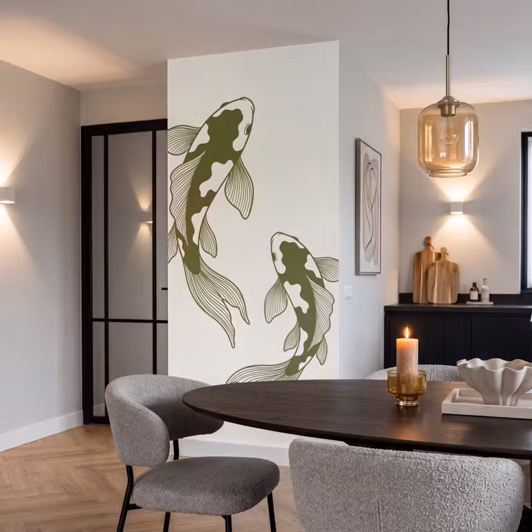 Vis - Zwemmend - Groen - Abstract - Dieren Behang Vlies klein -sfeer3