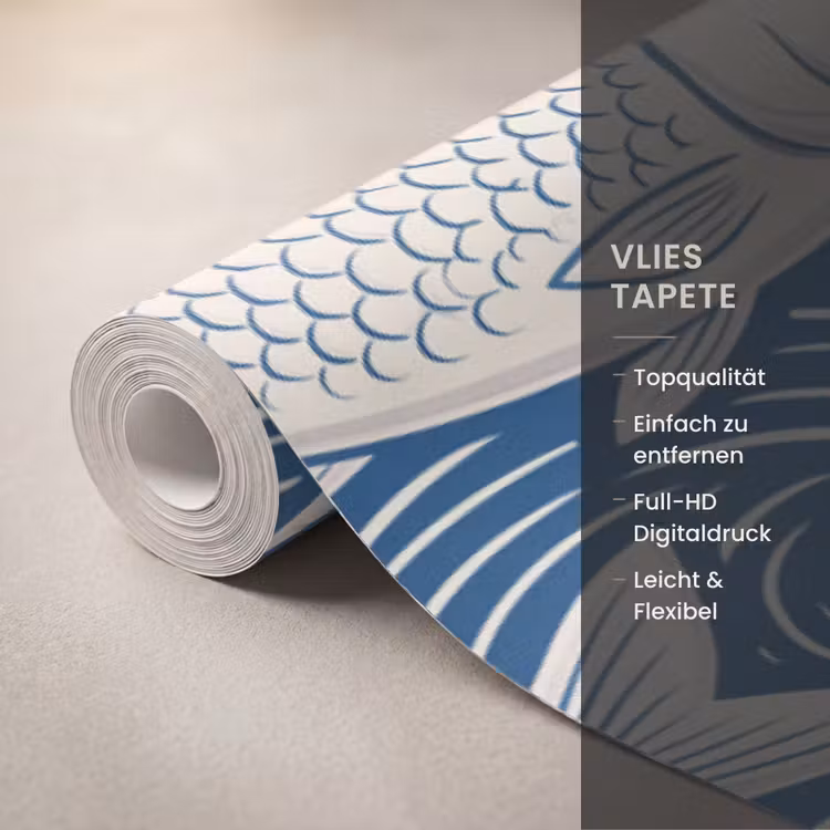 Vis - Water - Patroon - Grafisch - Blauw Behang Vlies klein -USP_closeupDE