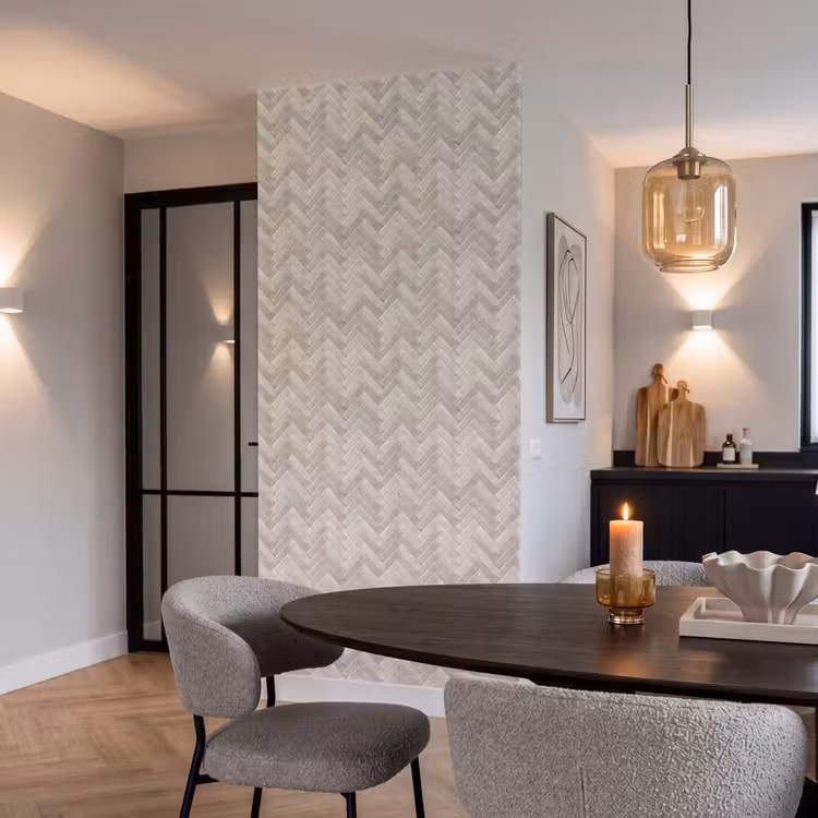 Visgraat - Wandtegel - Beige Behang Vlies klein 1076 -sfeer3