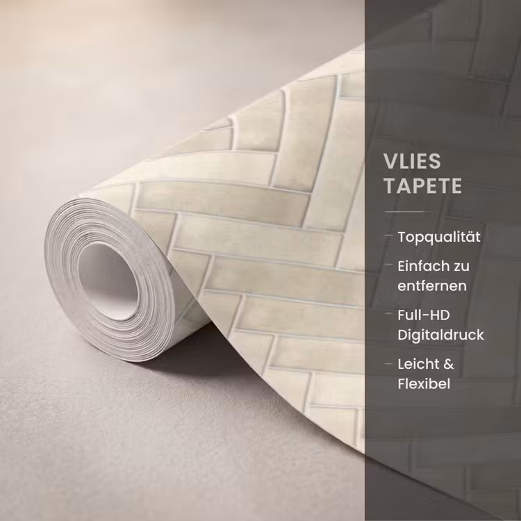 Visgraat - Wandtegel - Licht Beige Behang Vlies klein 1076 -USP_closeupDE