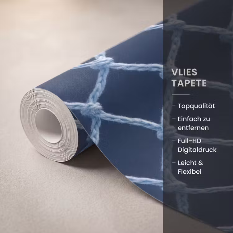 Visnet - Touw - Patroon - Marineblauw Behang Vlies klein 1076 -USP_closeupDE