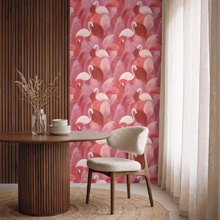 Flamingo - Botanisch - Elegant - Roze - Rood Behang Vlies klein 1076 -sfeer1
