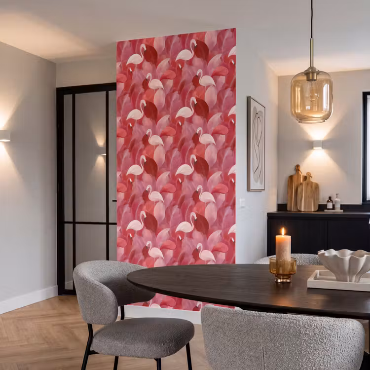 Flamingo - Botanisch - Elegant - Roze - Rood Behang Vlies klein 1076 -sfeer3
