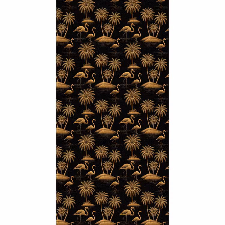 Tapete - Flamingo – Palmen – Tropisch – Gold – Schwarz - Flamingo - Palmbomen - Tropisch - Goud - Zwart Behang Vlies klein 1076