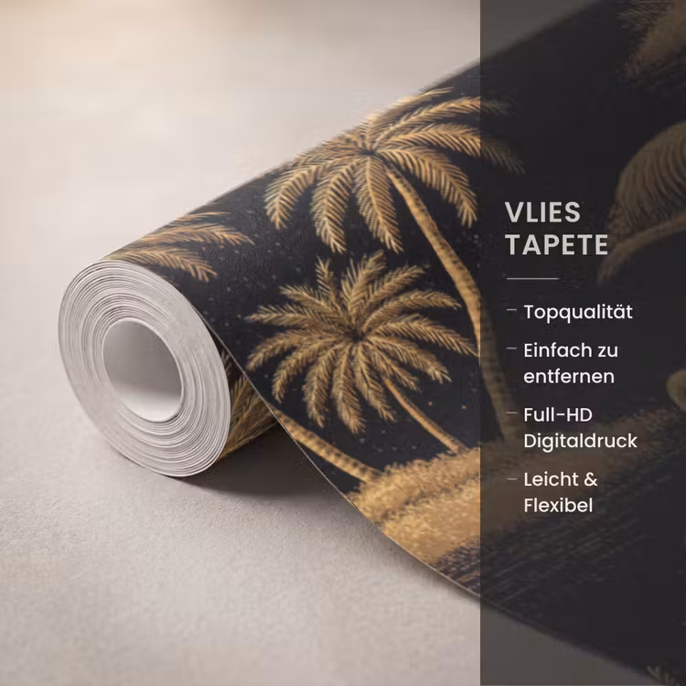 Tapete - Flamingo – Palmen – Tropisch – Gold – Schwarz - Flamingo - Palmbomen - Tropisch - Goud - Zwart Behang Vlies klein 1076
