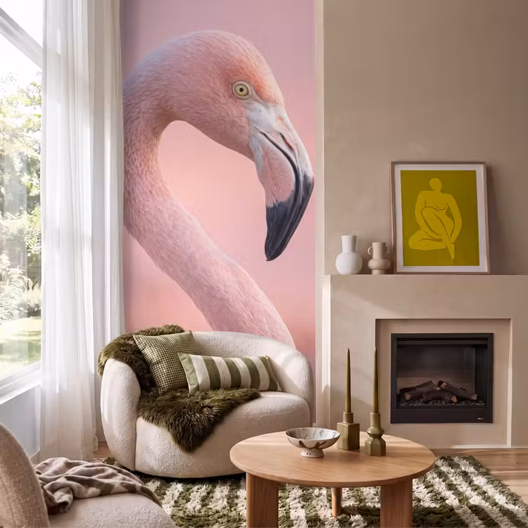 Flamingo - Portret - Roze Behang Vlies klein -sfeer2