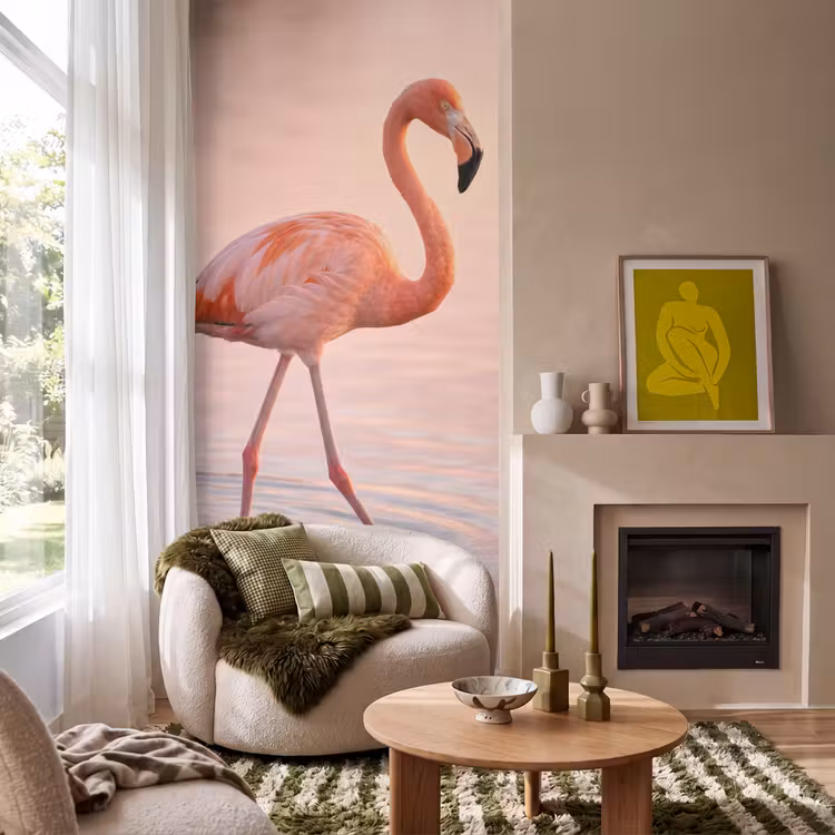 Flamingo - Water - Roze Behang Vlies klein -sfeer2