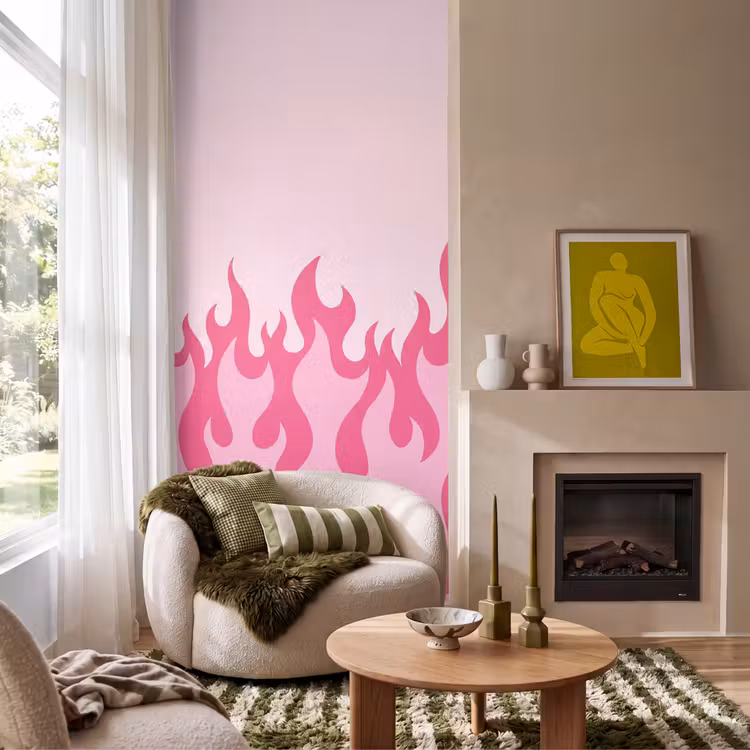 Vlammen - Patroon - Abstract - Modern - Roze Behang Vlies klein -sfeer2