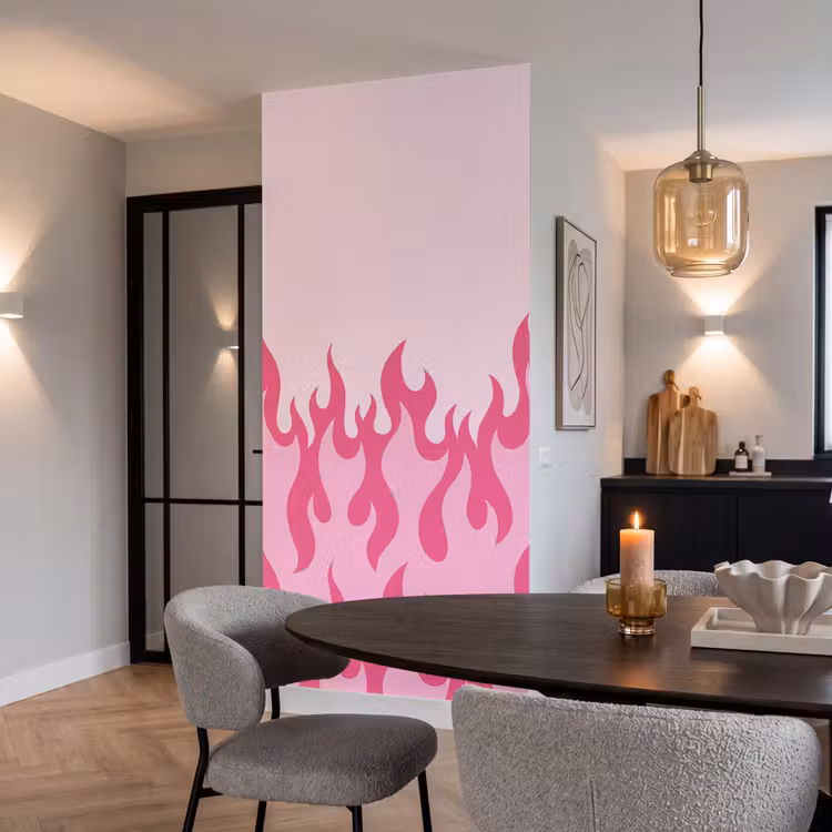 Vlammen - Patroon - Abstract - Modern - Roze Behang Vlies klein -sfeer3