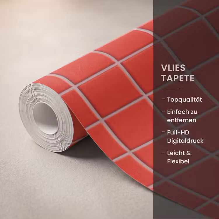 Tegel - Patroon - Kersen - Rood Behang Vlies klein 1076 -USP_closeupDE