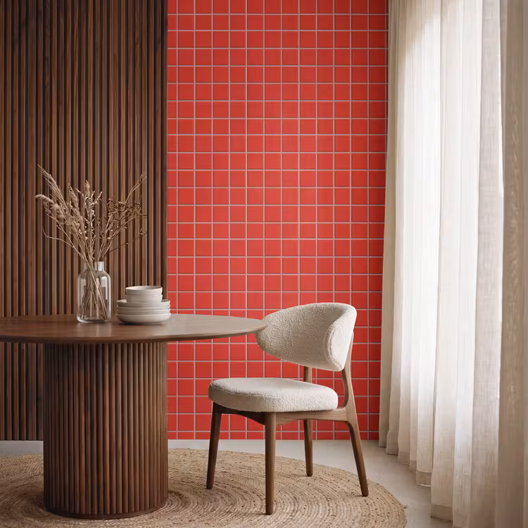 Tegel - Patroon - Kersen - Rood Behang Vlies klein 1076 -sfeer1
