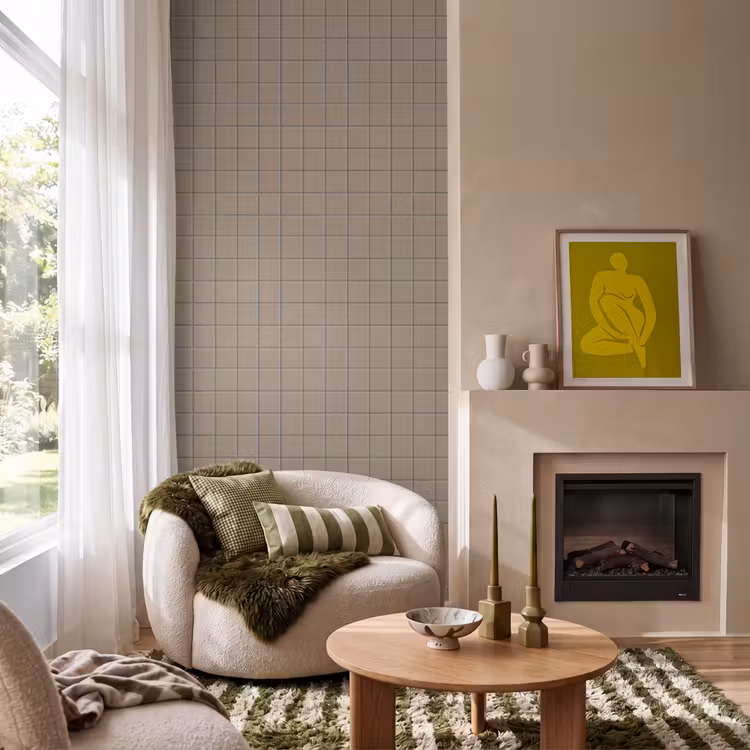 Tegel - Patroon - Taupe Behang Vlies klein 1076 -sfeer2