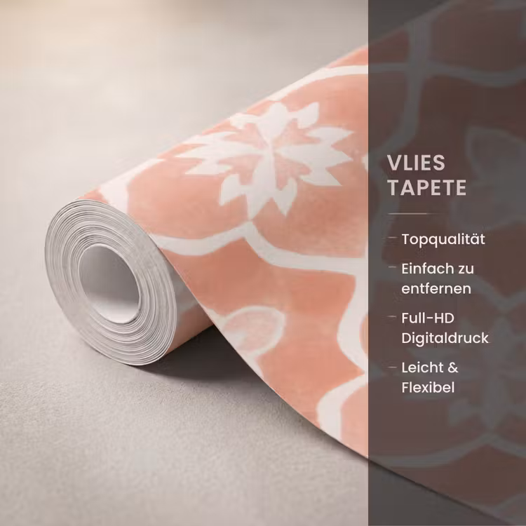 Tapete - Fliesenmuster – Arabeske – Vintage – Terrakotta - Tegelpatroon - Arabesk - Vintage - Terracotta Behang Vlies klein 1076