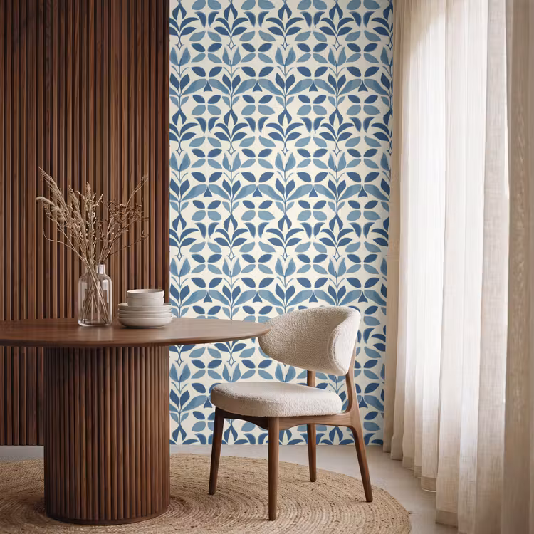Flora - Modern - Blauw Behang Vlies klein 1076 -sfeer1