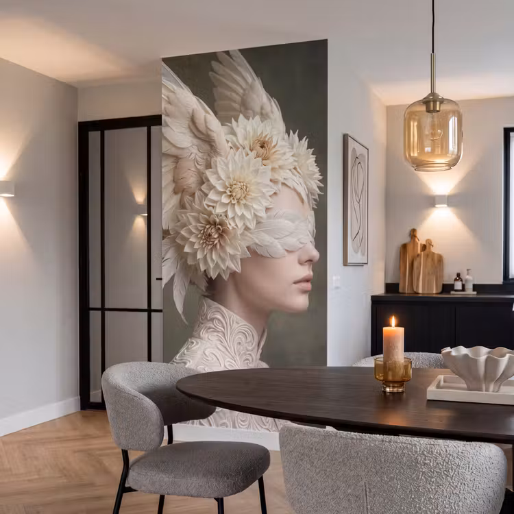 Vleugels - Vrouw - Wit Behang Vlies klein -sfeer3