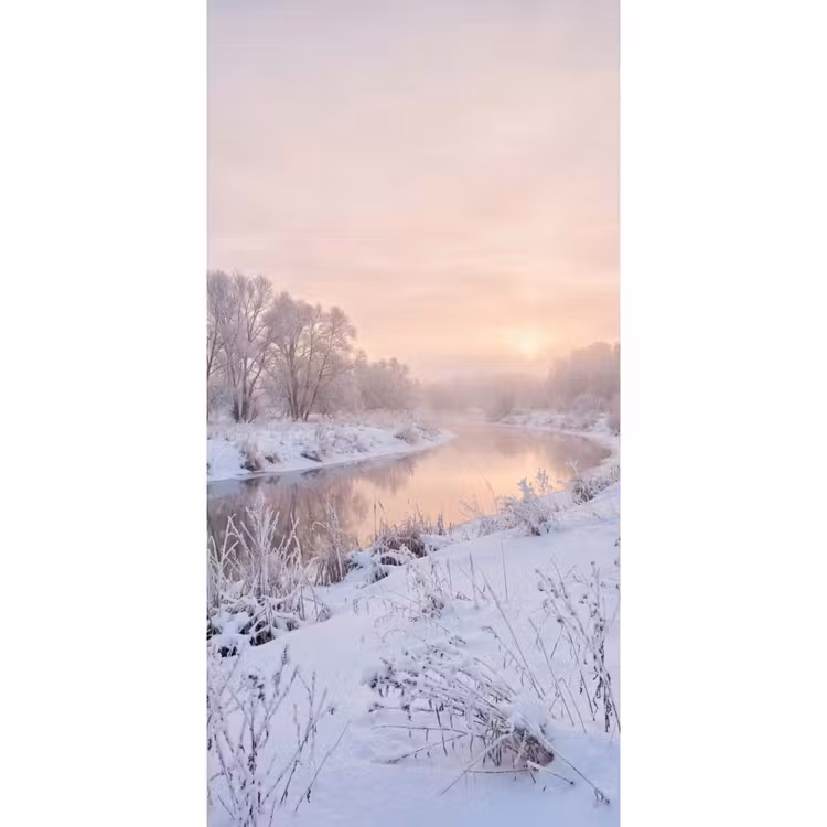 Rivier - Winter - Landschap - Sneeuw - Zonsopgang Behang Vlies klein -3d_website
