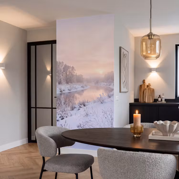 Rivier - Winter - Landschap - Sneeuw - Zonsopgang Behang Vlies klein -sfeer3